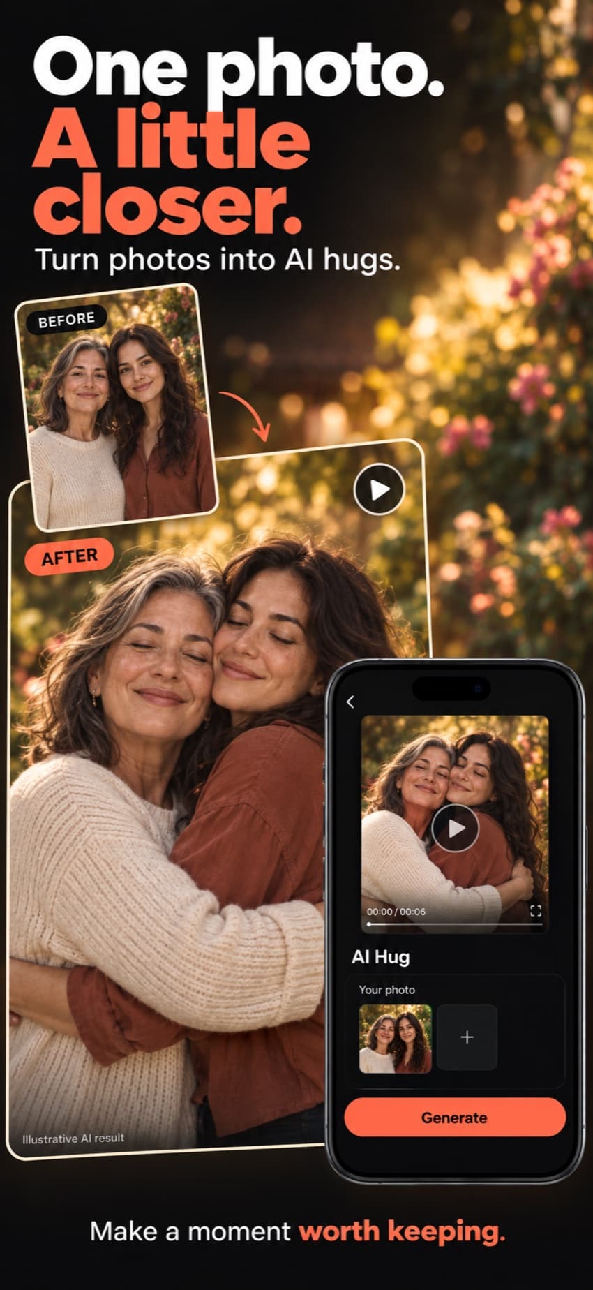 Two photos turned into an AI hug video